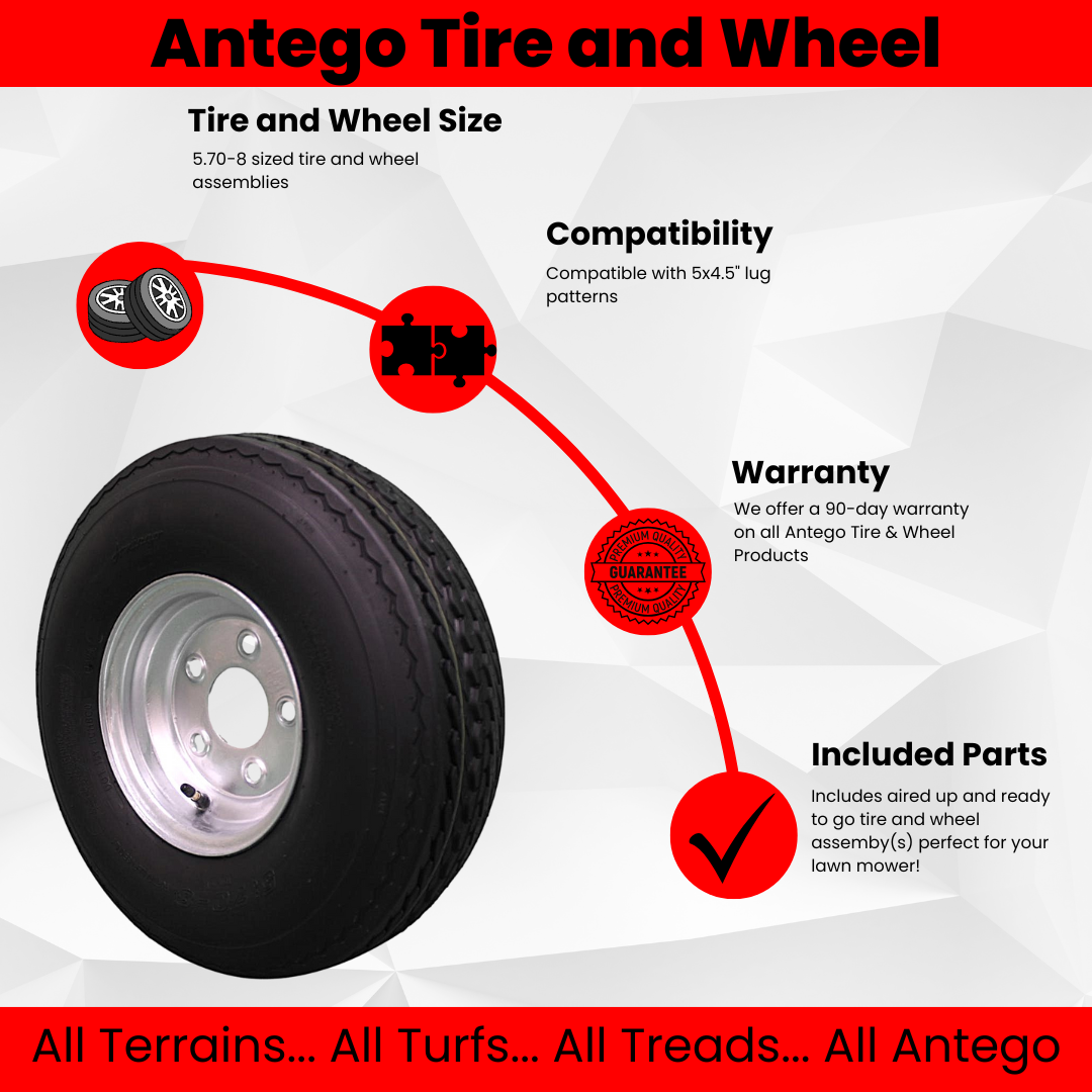 1-Pack Antego Trailer Tire On Rim 570-8 5.70-8 Load C 5 Lug Galvanized Wheel