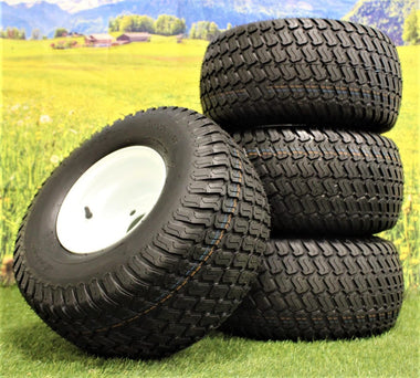 (Set of 4) White Steel Wheels with 18x9.50-8 4 Ply Turf Tires for Golf Cart and Lawn and Garden Equipment - 0