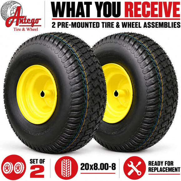 Antego 20x8.00-8 ATW-003 Tire & Wheel Assemblies for John Deere, Set of 2