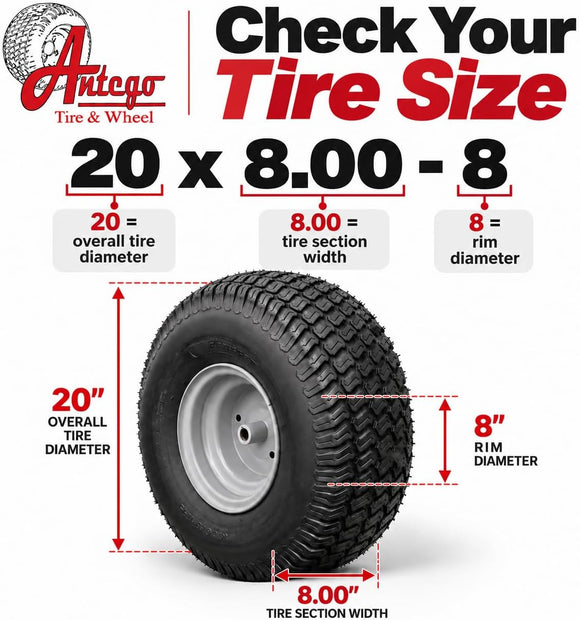 Antego 20x8.00-8 Assemblies Compatible with Husqvarna & Craftsman, 2 Pack