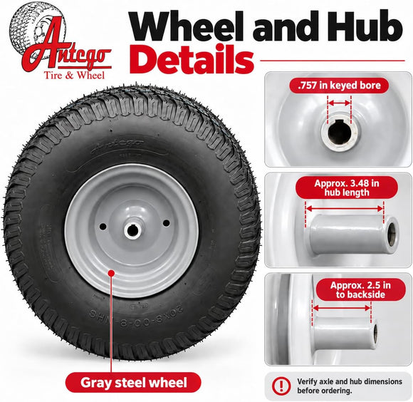 Antego 20x8.00-8 Assemblies Compatible with Husqvarna & Craftsman, 2 Pack
