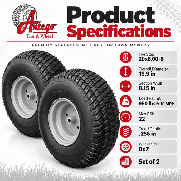 Antego 20x8.00-8 Assemblies Compatible with Husqvarna & Craftsman, 2 Pack