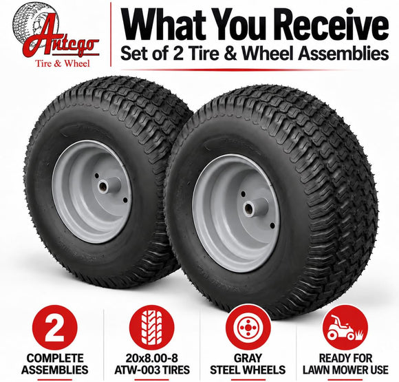 Antego 20x8.00-8 Assemblies Compatible with Husqvarna & Craftsman, 2 Pack