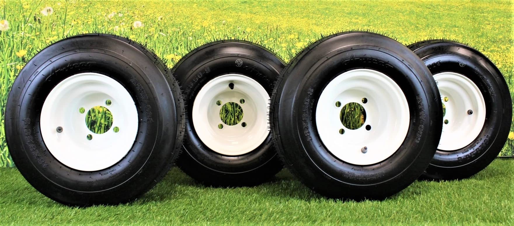 Set of Four 18x8.50-8 White Wheel Assemblies