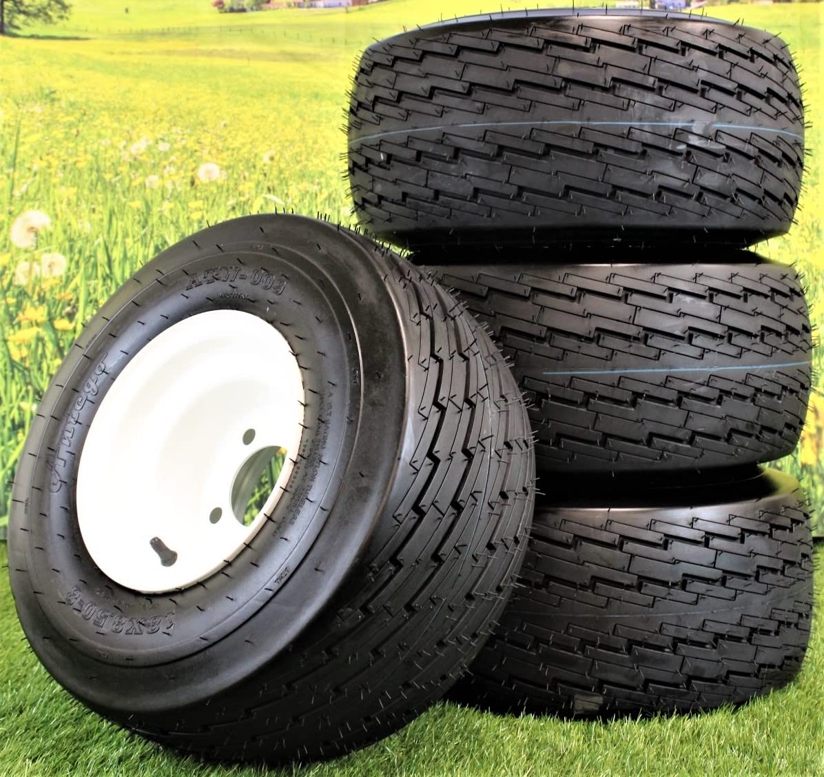 Set of Four 18x8.50-8 White Wheel Assemblies - 0