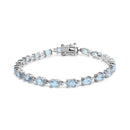 .925 Sterling Silver 11.0 Cttw Oval Shaped Created Light Blue Topaz Link Bracelet - 7 inch-4