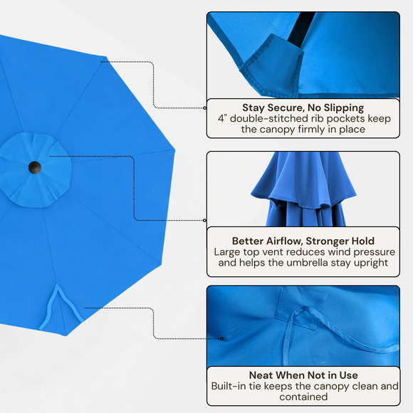 10ft Cantilever Hanging Umbrella 8 Rib Replacement Canopy Capri Blue Olefin