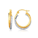 14k Two-Tone Gold Interlaced Hoop Earrings with Hammered Texture-2