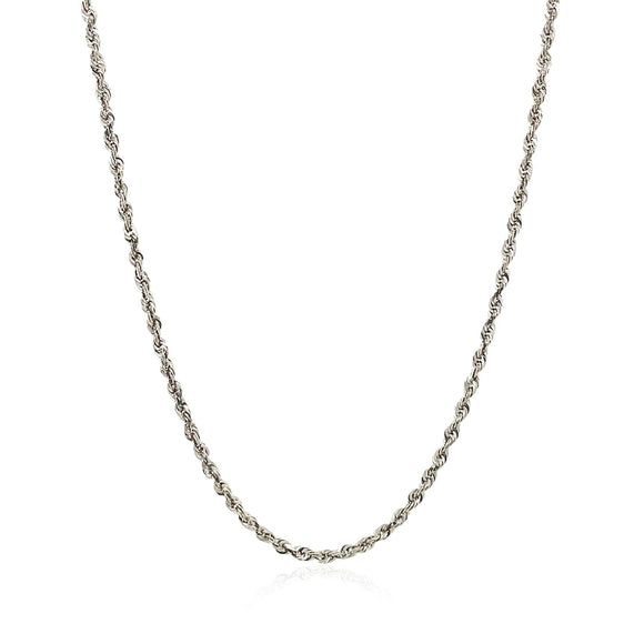 2.0mm 14k White Gold Solid Diamond Cut Rope Chain