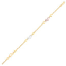 14k Tri-Color Gold Anklet with Multi Color Heart Stations-4