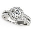 14k White Gold Halo Diamond Engagement Ring With Double Row Band (1 3/8 cttw)-3