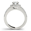 14k White Gold Halo Diamond Engagement Ring With Double Row Band (1 3/8 cttw)-4