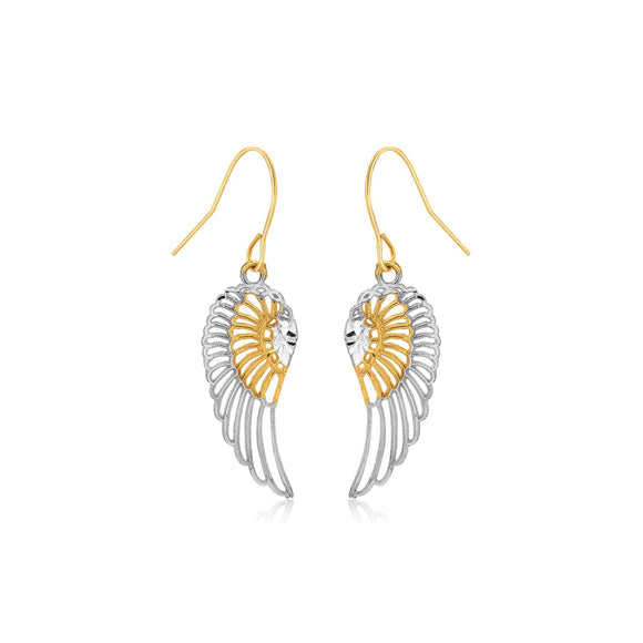 Two-Tone Wing Drop Earrings in 10K Gold