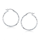 14k White Gold Diamond Cut Hoop Earrings-2