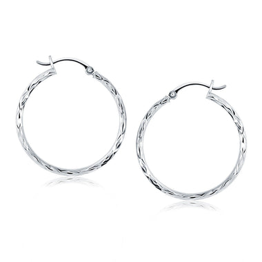 14k White Gold Diamond Cut Hoop Earrings - 0