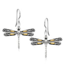 18k Yellow Gold and Sterling Silver Dragonfly Motif Drop Earrings-2