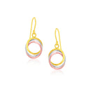 14k Tri-Color Gold Open Entwined Ring Earrings-2