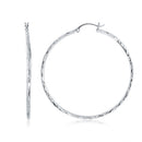 14k White Gold Diamond Cut Hoop Earrings (1 3/4 inch Diameter)-3