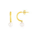 14k Yellow Gold Half Hoop Earrings with Pearls-3