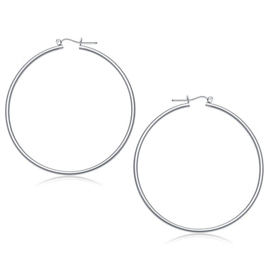 14k White Gold Polished Hoop Earrings (60 mm) - 0