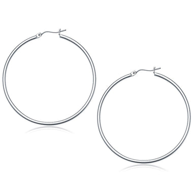 14k White Gold Polished Hoop Earrings (50 mm) - 0