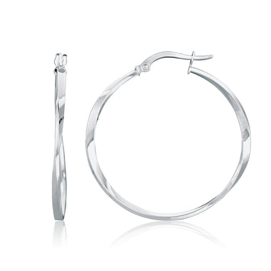 14k White Gold Mobius Twisted Hoop Earrings - 0