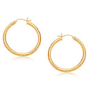14k Yellow Gold Hoop Earring with Diamond-Cut Finish (30 mm Diameter)-2