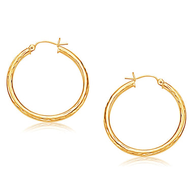 14k Yellow Gold Hoop Earring with Diamond-Cut Finish (30 mm Diameter) - 0