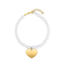 14k Yellow Gold Pearl Heart Charm Bracelet-4