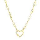 14k Yellow Gold Paperclip Chain Necklace with Heart Carabiner Clasp-5