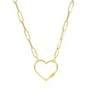 14k Yellow Gold Paperclip Chain Necklace with Heart Carabiner Clasp-7