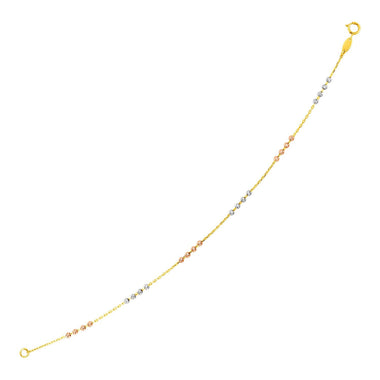 14k Tri Color Gold Station Bracelet with Textured Beads - 0