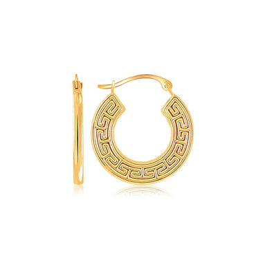 10k Yellow Gold Greek Key Small Hoop Earrings - 0