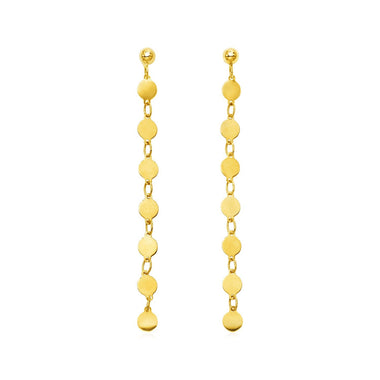 14k Yellow Gold Post Dangle Earrings with Polished Circles - 0