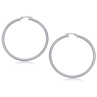 14k White Gold Polished Hoop Earrings (50 mm) - 0