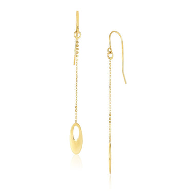14k Yellow Gold Cutout Oval Chain Dangling Earrings - 0
