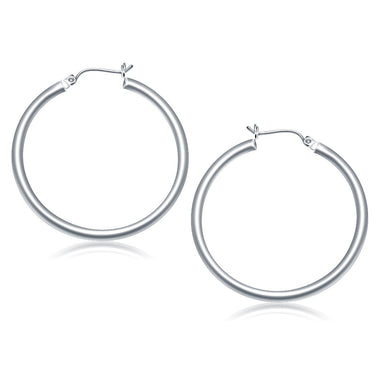 14k White Gold Polished Hoop Earrings (40 mm) - 0