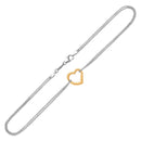 14k Yellow Gold and Sterling Silver Anklet with a Single Open Heart Station-5