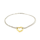 14k Yellow Gold and Sterling Silver Anklet with a Single Open Heart Station-6