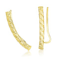 14k Yellow Gold Curved Tube Earrings with Diamond Cuts-2