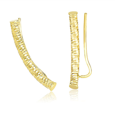 14k Yellow Gold Curved Tube Earrings with Diamond Cuts - 0