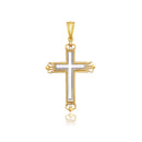 14k Two-Tone Gold Cross Pendant with an Ornate Budded Style-4