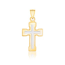 14k Two-Tone Gold Dual Cross Design Pendant with Block Ends-3