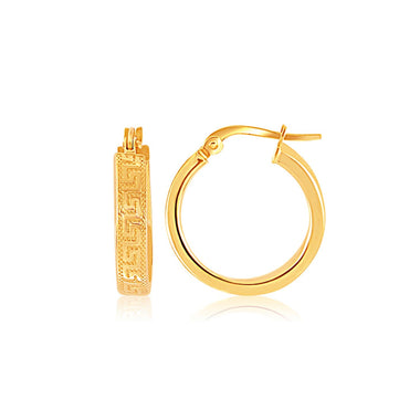 14k Yellow Gold Greek Key Small Hoop Earrings - 0
