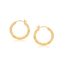 14k Yellow Gold Hoop Earring with Diamond-Cut Finish(3x25mm)-3