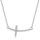 14k White Gold Curved Cross Diamond Studded Necklace (.11cttw)-4
