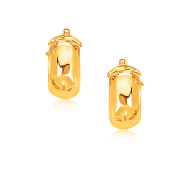 14k Yellow Gold Wide Small Hoop Earrings with Snap Lock - 0