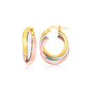 14k Tri-Color Gold Domed Tube Intertwined Earrings-3