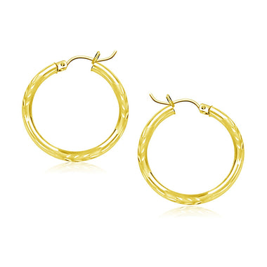 14k Yellow Gold Diamond Cut Hoop Earrings (20mm) - 0