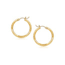 14k Yellow Gold Fancy Diamond Cut Slender Small Hoop Earrings (15mm Diameter)-3